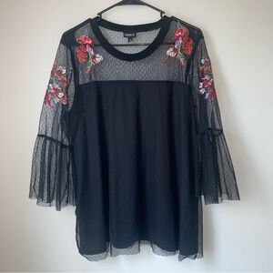 Torrid Black Sheer Embroidered Women's Top